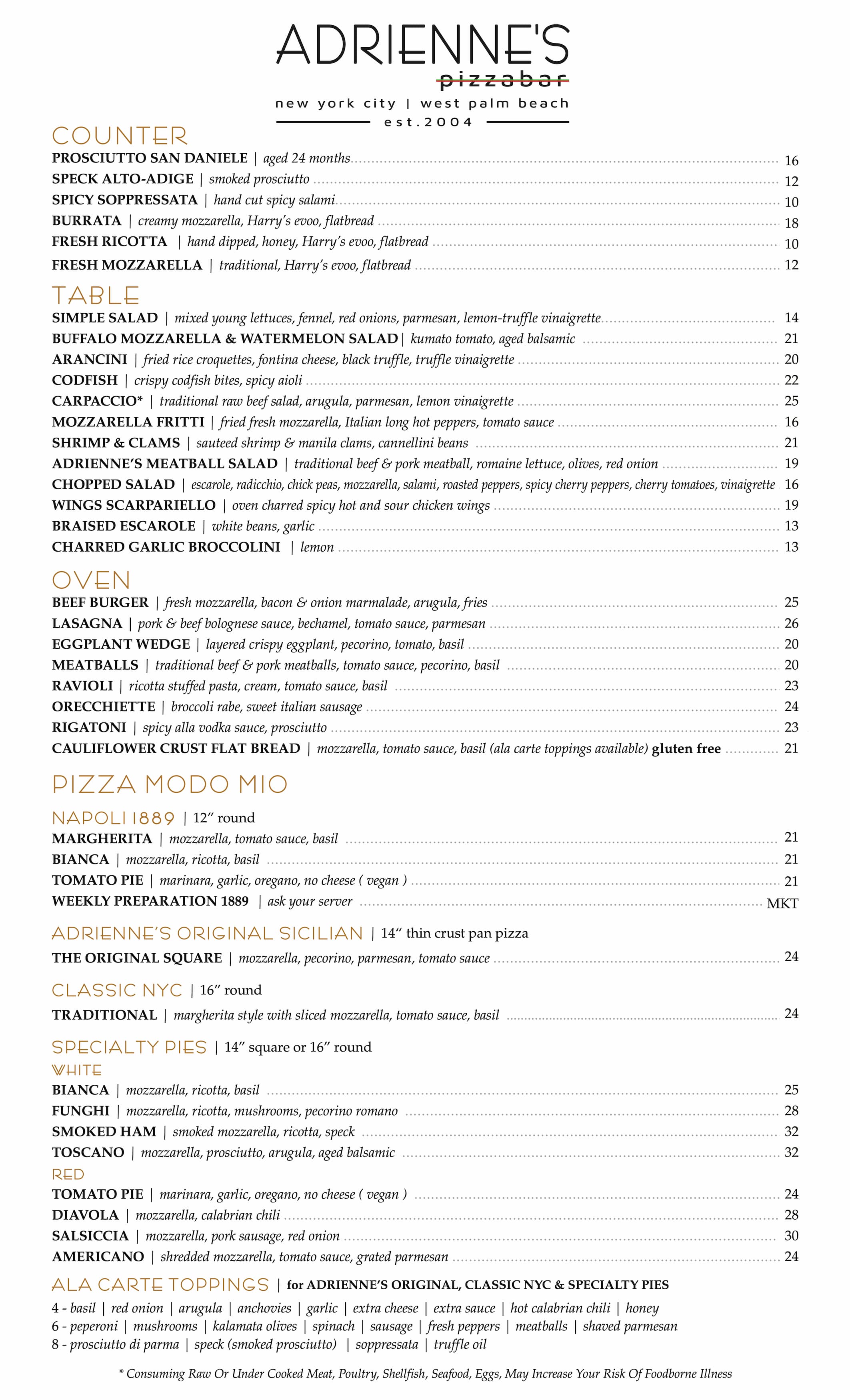 Yolk - West Palm Beach Menu West Palm Beach Menu | Adrienne's Pizzabar | CityPlace